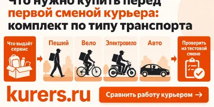 Что нужно купить перед первой сменой курьера: комплект по типу транспорта