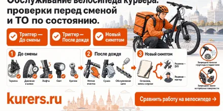 Обслуживание велосипеда курьера: проверки перед сменой и ТО по состоянию