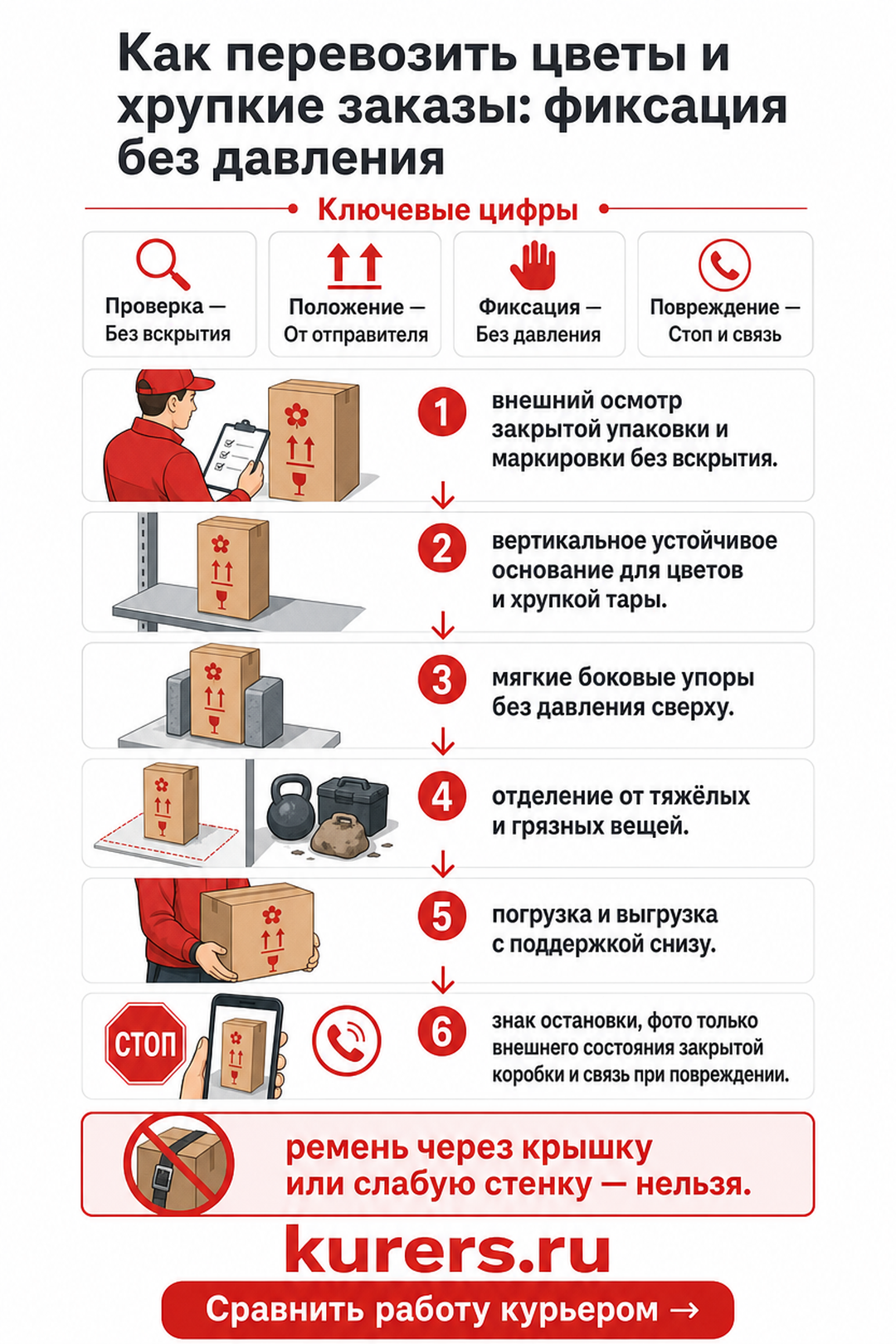 Осмотр закрытой упаковки, фиксация основания без давления и остановка при повреждении. как перевозить цветы и хрупкие заказы
